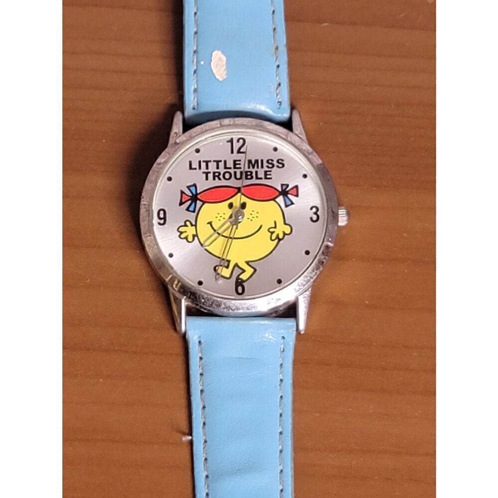 LITTLE MISS TROUBLE  BLUE BAND SILVER TONE WATCH